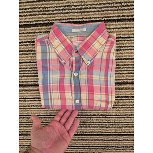 Gant Rugger The Hugger Handloom Madras Plaid Button Down Shirt Mens Large VTG